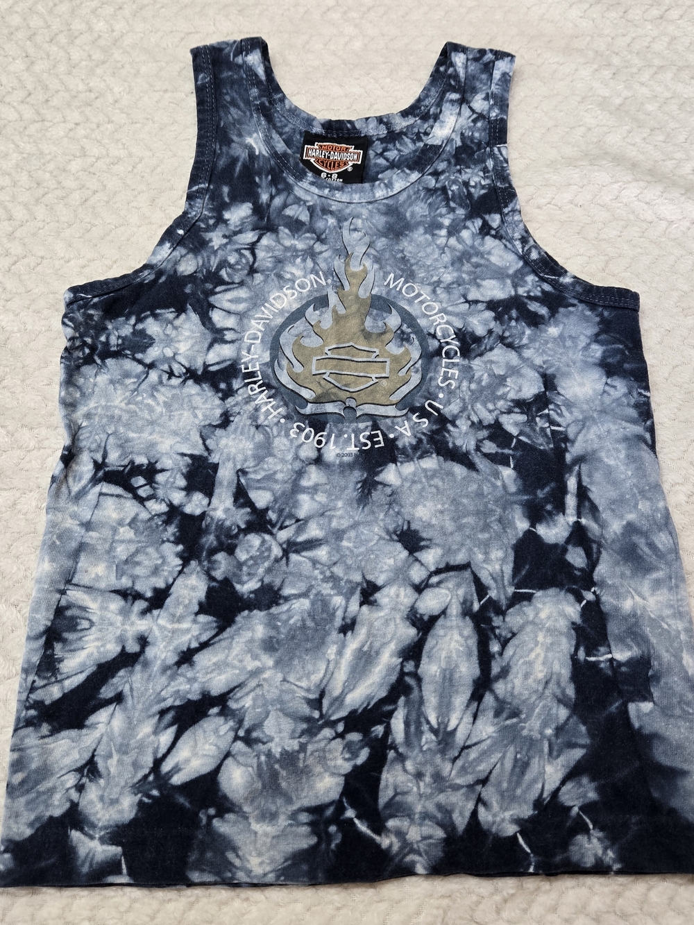 Vintage Harley Davidson Tie Dye Blue Tank Top Kids Youth Size 6-8